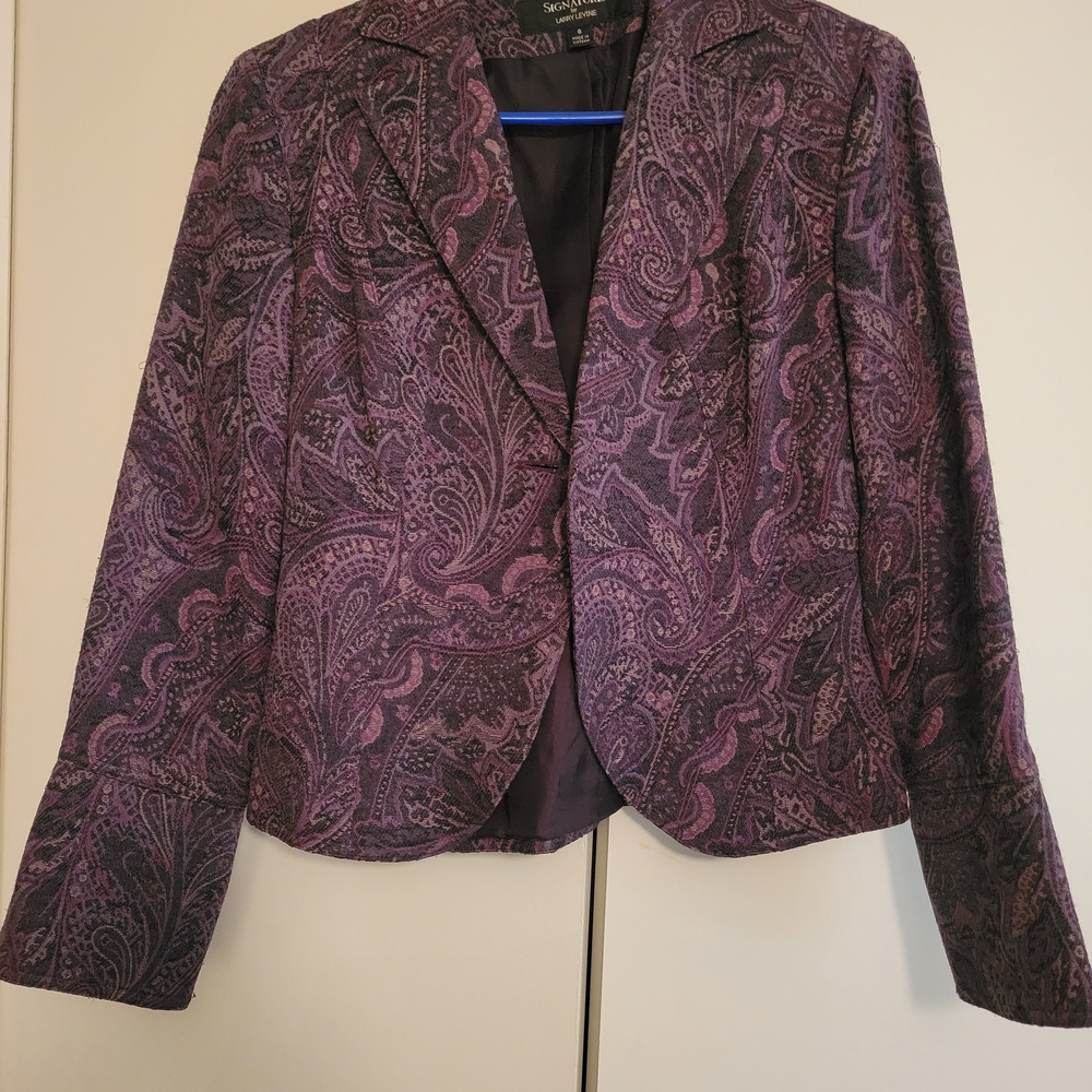 Larry Levine Elegant Purple Paisley Blazer